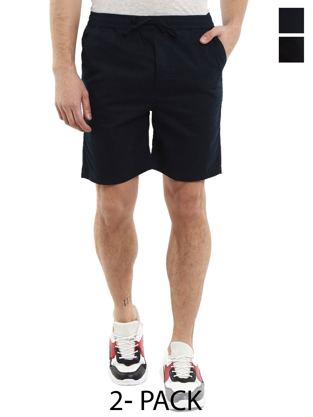 

V-Mart Men Pack Of 2 Mid-Rise Cotton Shorts, Navy blue