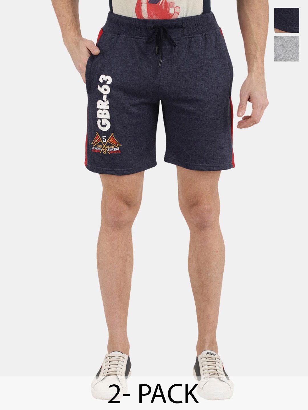 

V-Mart Men Pack Of 2 Mid-Rise Cotton Shorts, Navy blue