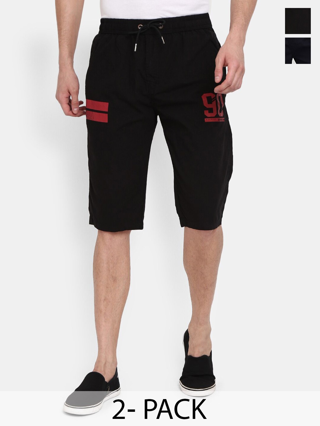 

V-Mart Men Pack Of 2 Mid-Rise Cotton Shorts, Black