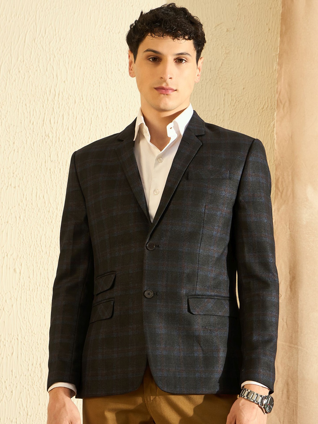 

DENNISON Checked Single Breasted Blazer, Black