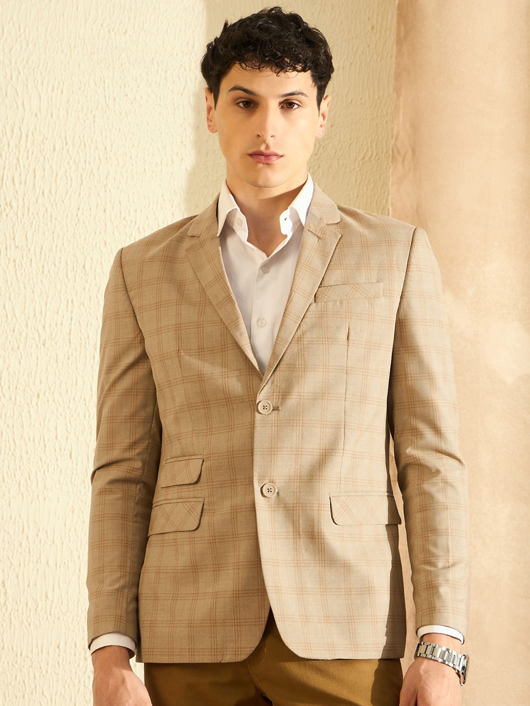 

DENNISON Checked Single Breasted Blazer, Beige