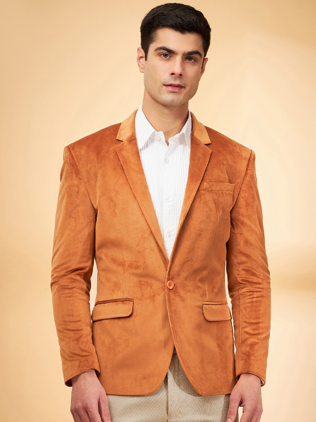 

DENNISON Notch Lapel Collar Single-Breasted Blazer, Rust