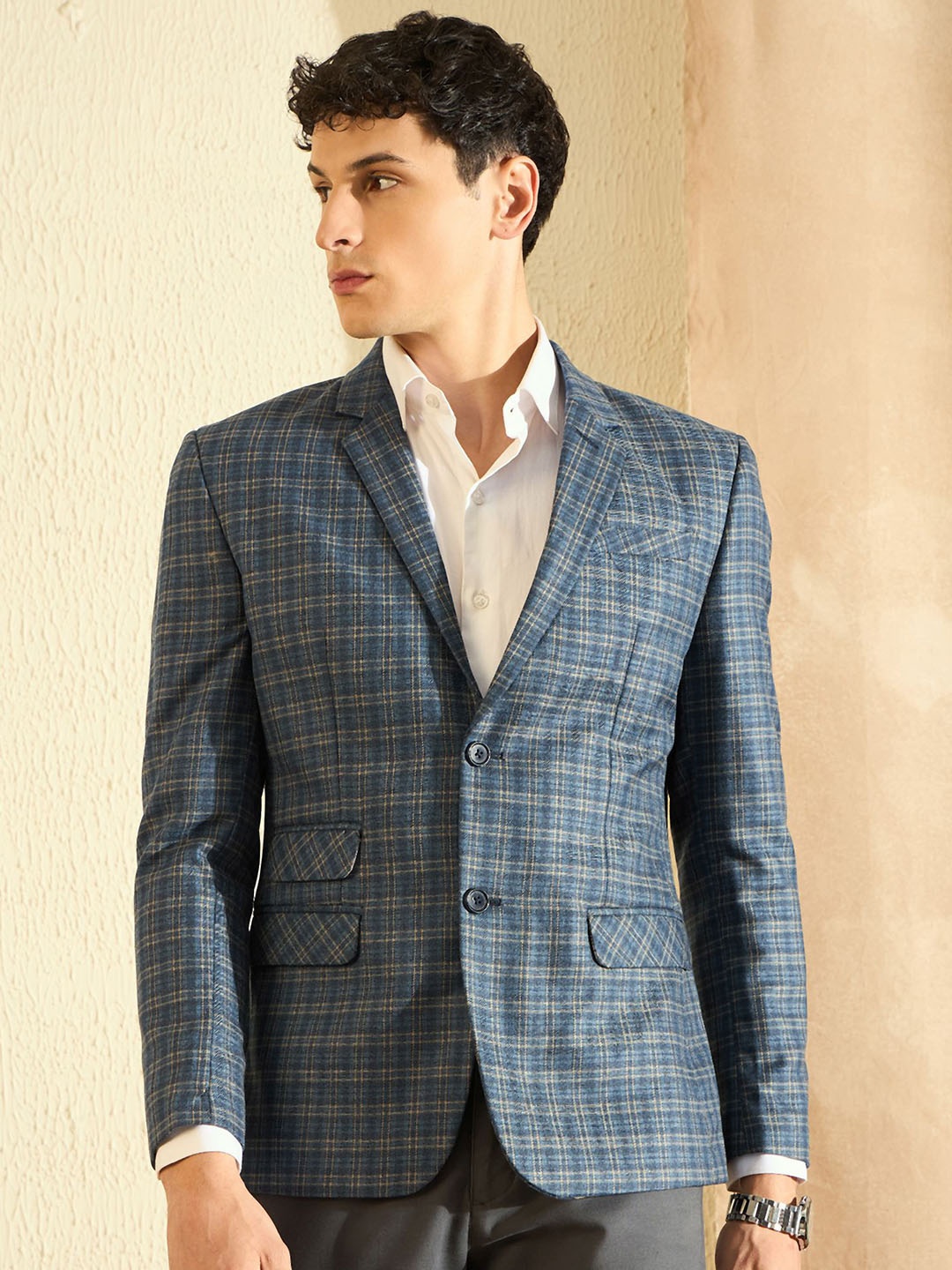 

DENNISON Checked Single Breasted Blazer, Blue