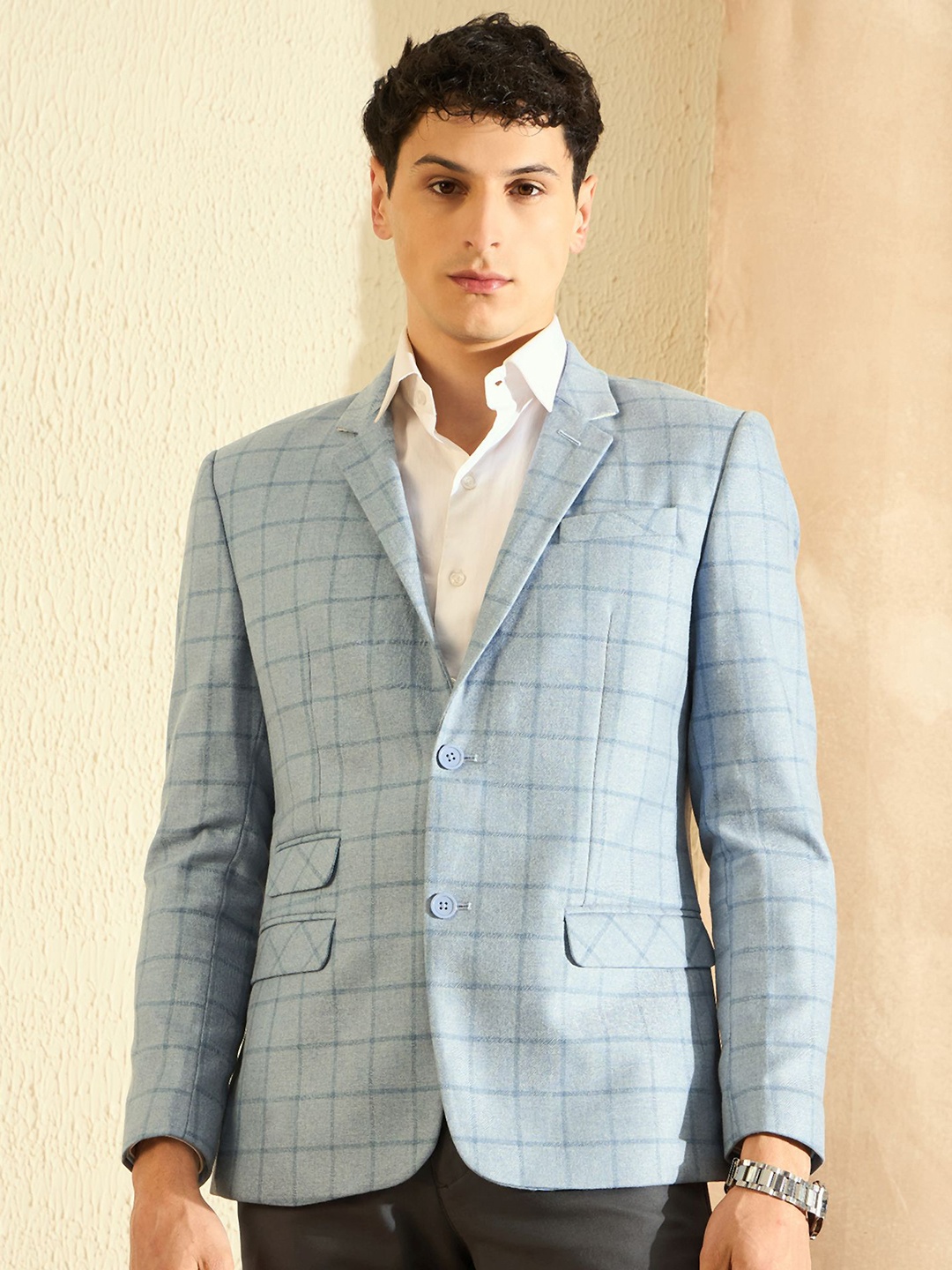 

DENNISON Checked Single Breasted Blazer, Blue