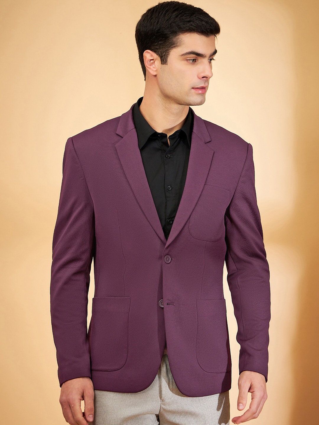 

DENNISON Notch Lapel Collar Single-Breasted Blazer, Maroon
