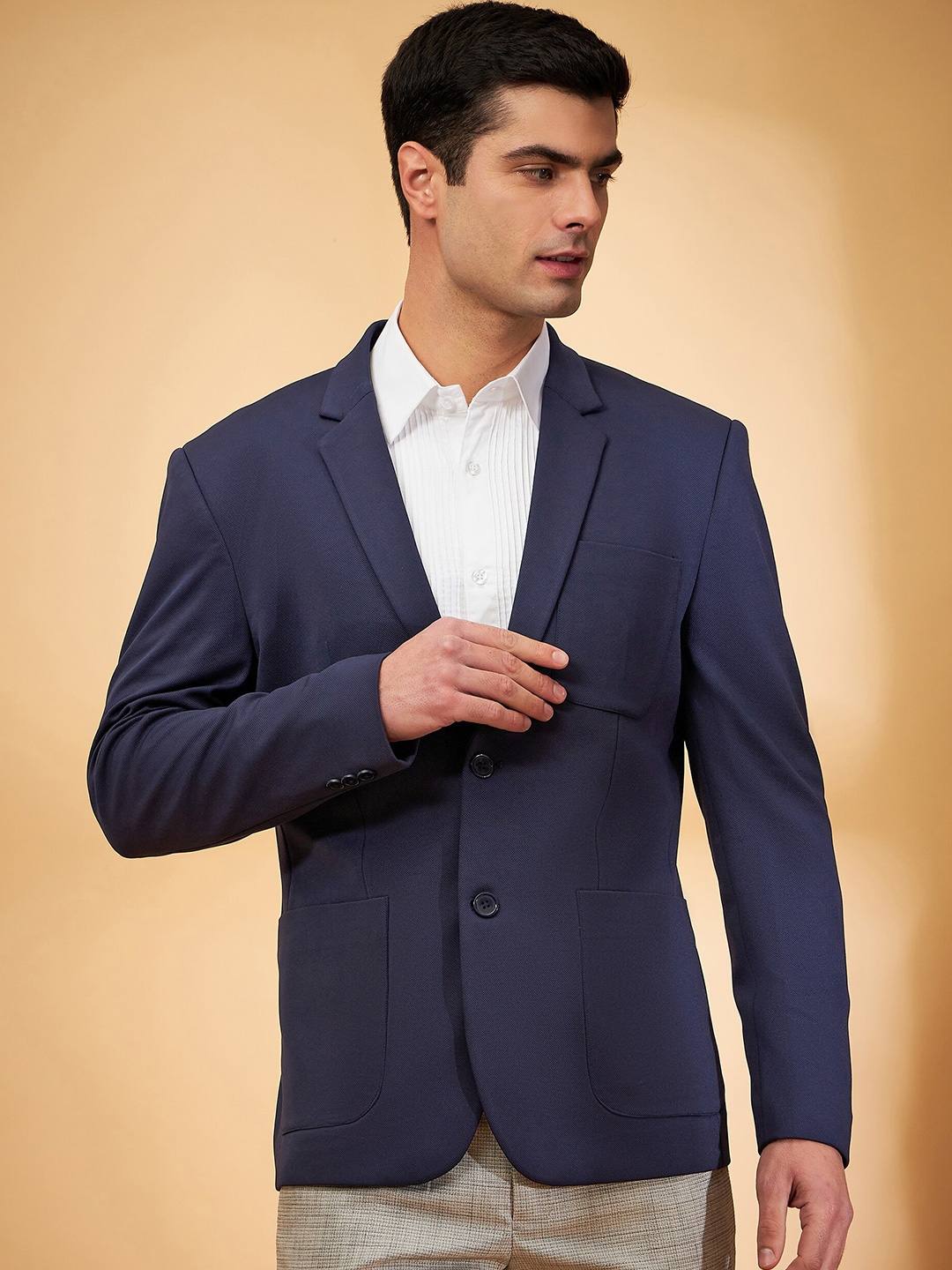 

DENNISON Notch Lapel Collar Single-Breasted Blazer, Navy blue