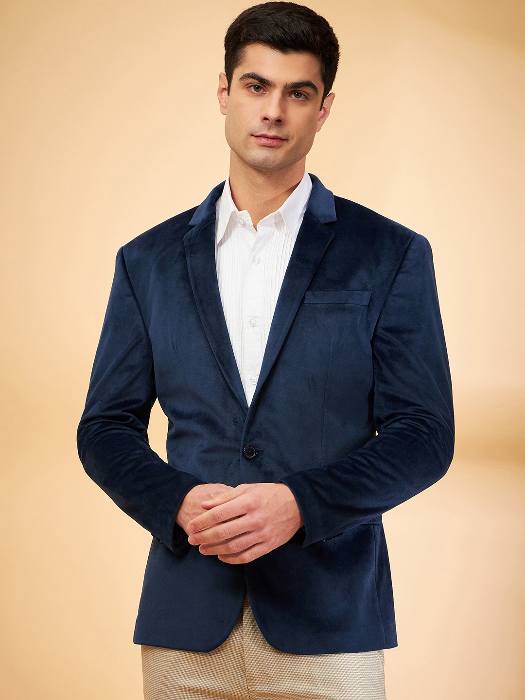 

DENNISON Notch Lapel Collar Single-Breasted Blazer, Navy blue