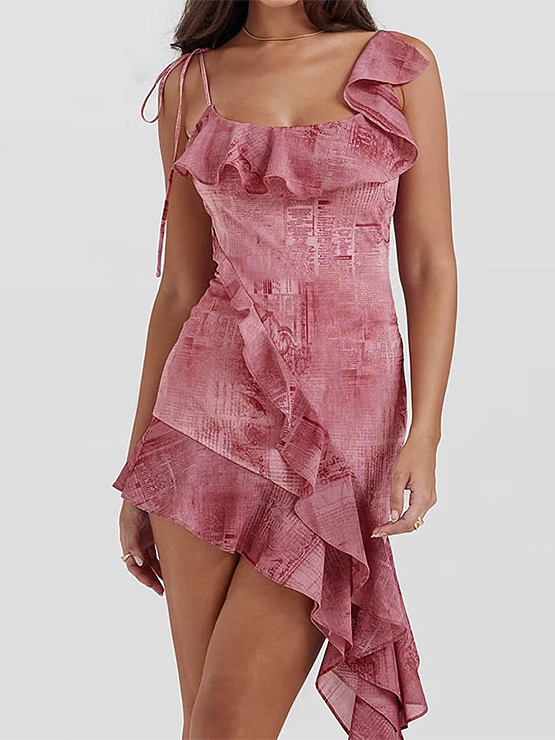 

LULU & SKY Ruffly Tie up Asymmetrical Dress, Pink