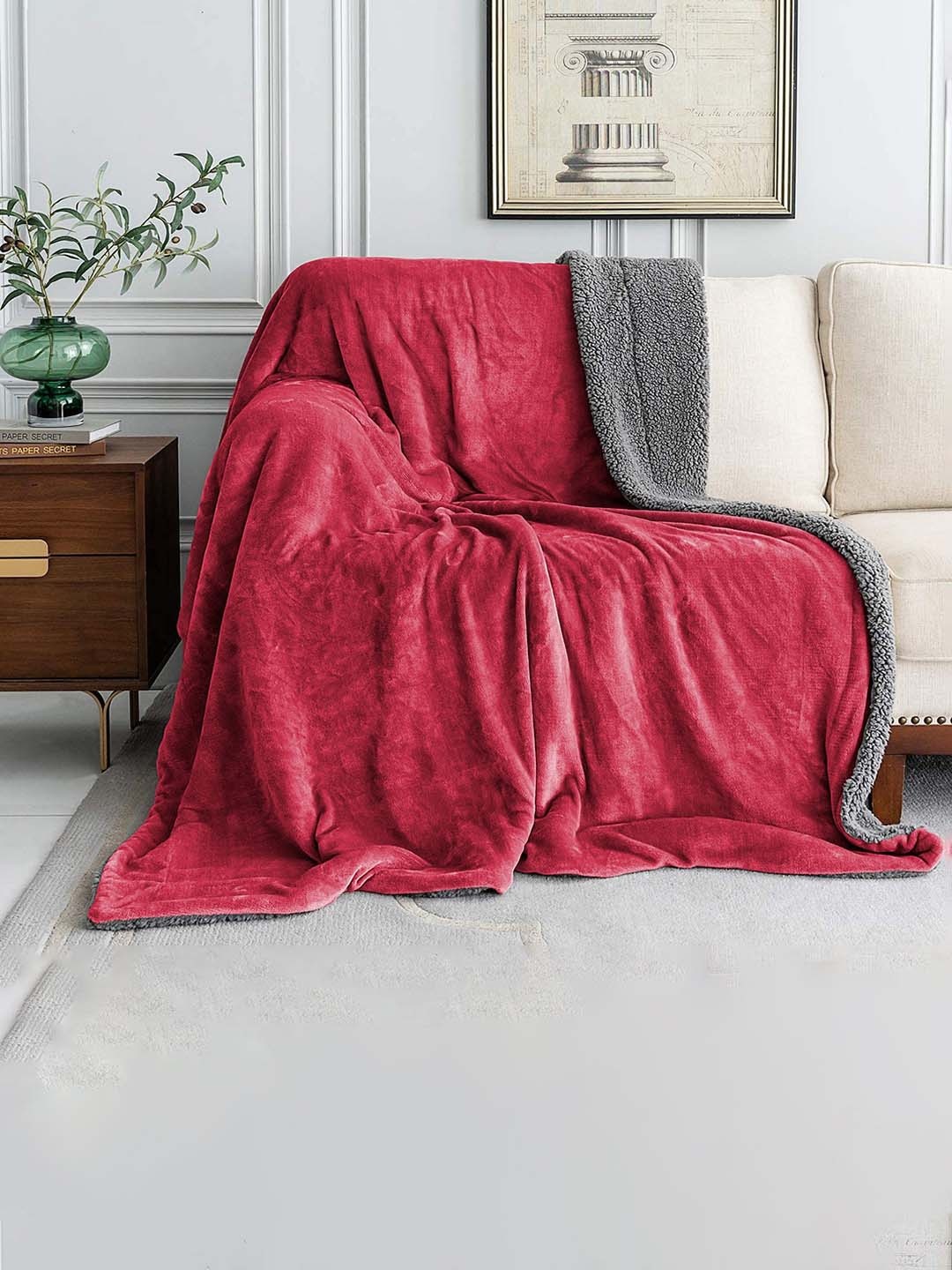 

bsb home Red & Grey Heavy Winter 500 GSM Single Bed Blanket