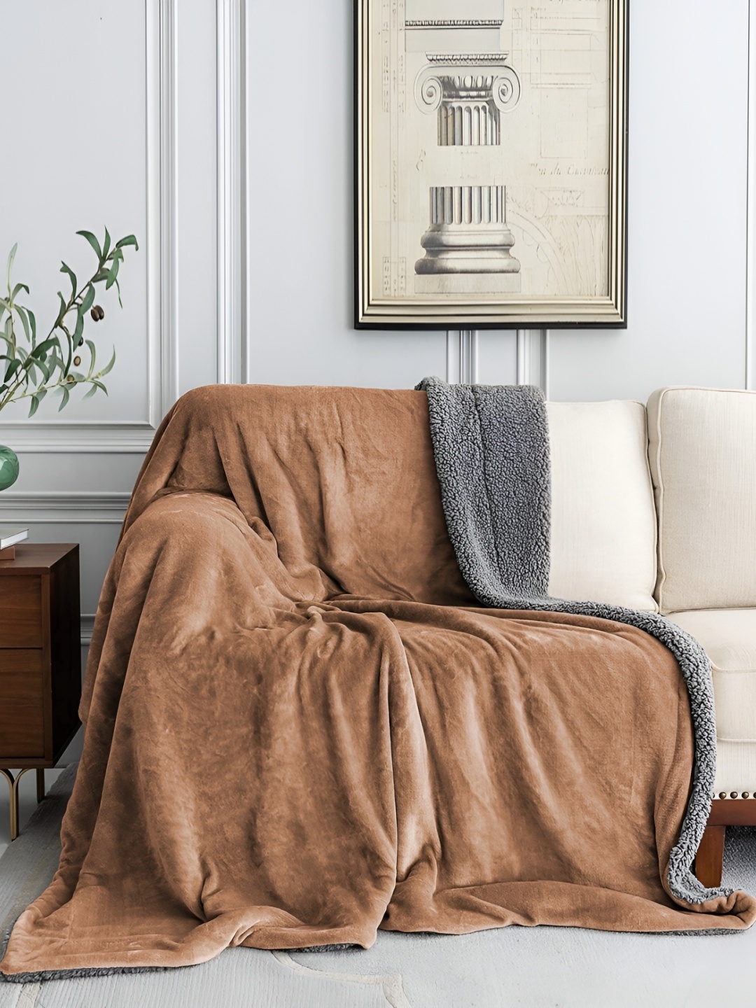 

bsb home Beige & Grey Heavy Winter 500 GSM Double Bed Blanket