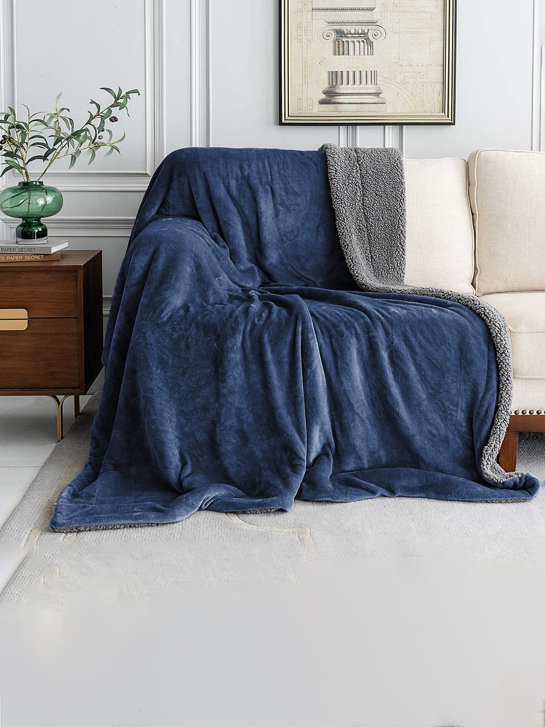 

bsb home Blue Grey Heavy Winter 500 GSM Double Bed Blanket