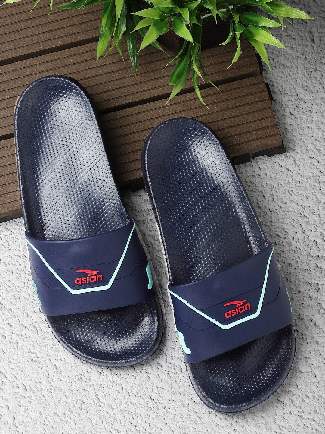 

ASIAN Men Printed Sliders, Navy blue