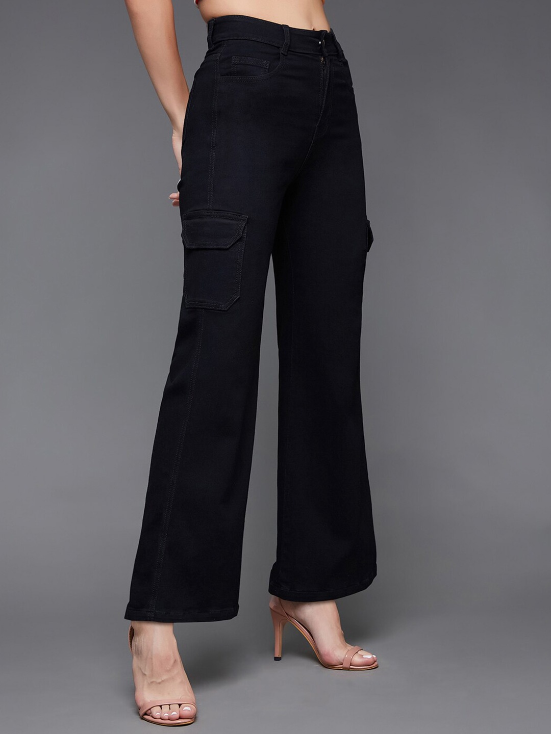 

Miss Chase Women Wide Leg High-Rise Stretchable Jeans, Black