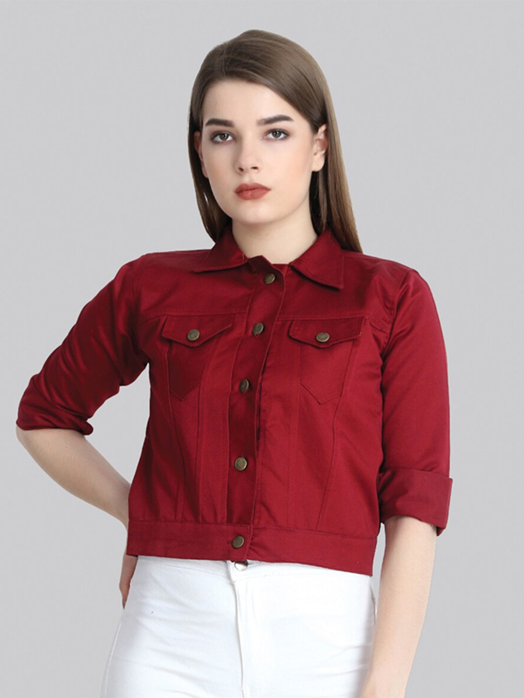 

BUY NEW TREND Lightweight Crop Denim Jacket, Maroon