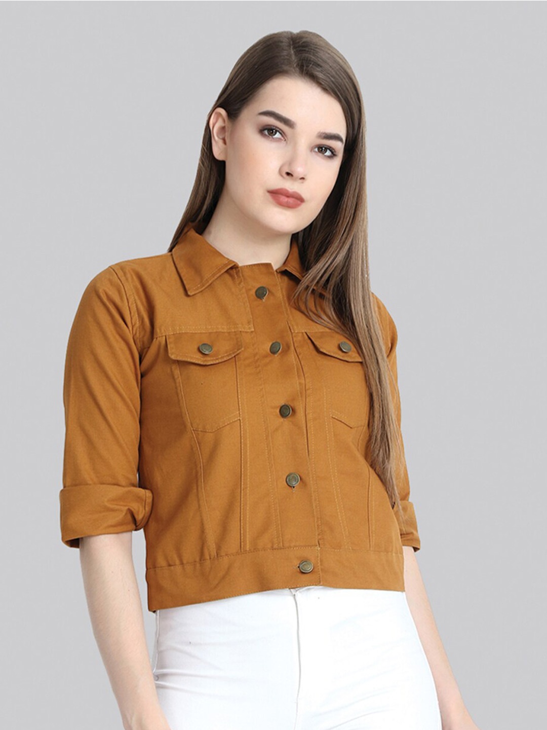 

BUY NEW TREND Spread Collar Lightweight Cropped Tailored Jacket, Brown