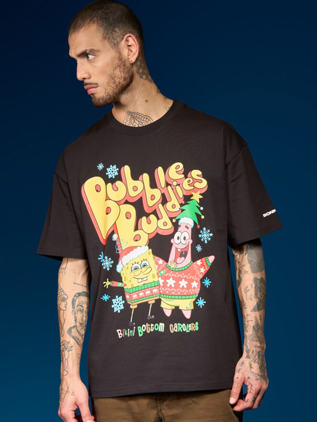 

Bonkers Corner Printed Cotton Round Neck Oversized T-shirt, Black