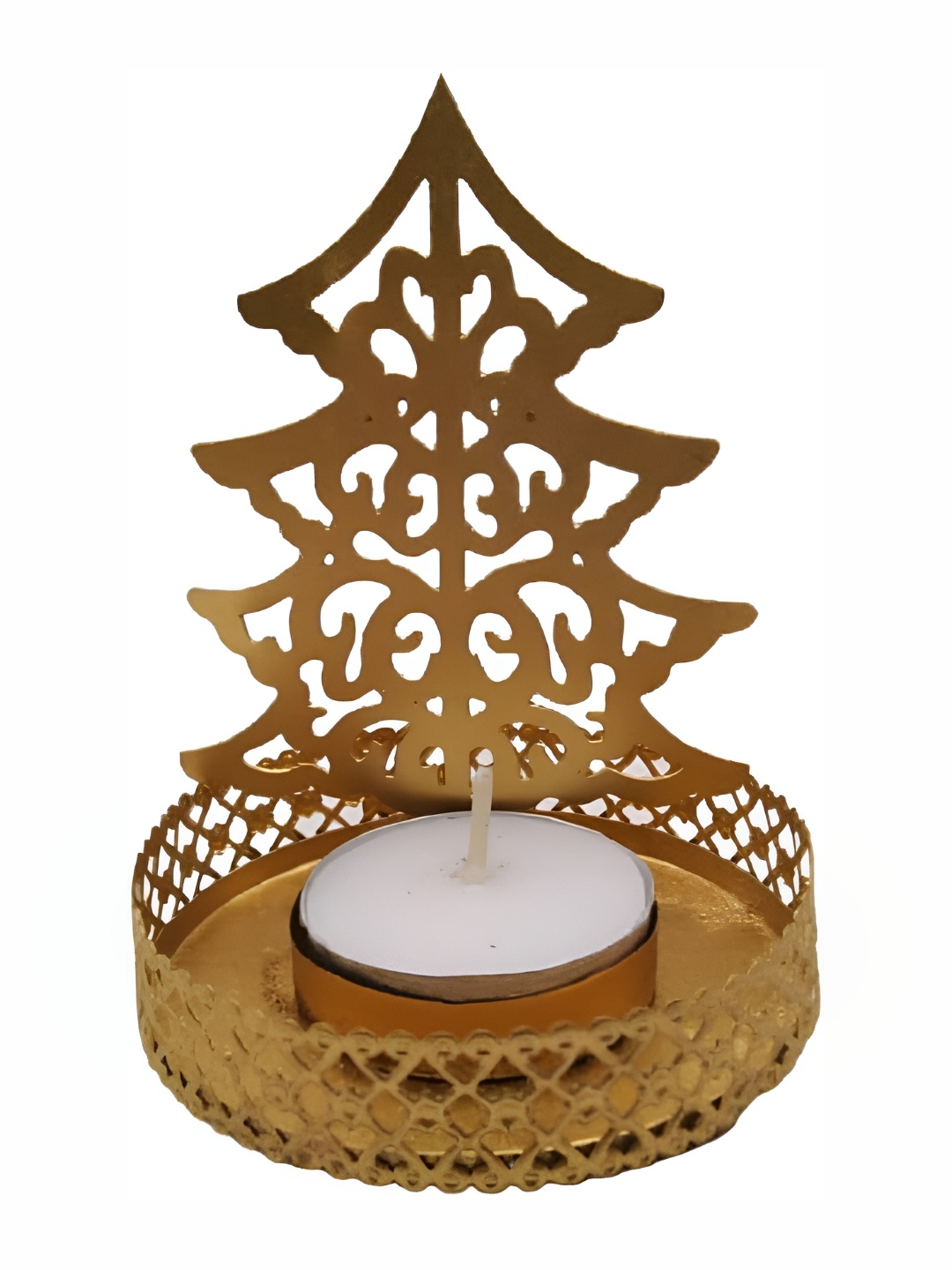 

INDIA MEETS INDIA Gold Toned Textured Brass Candle Holder