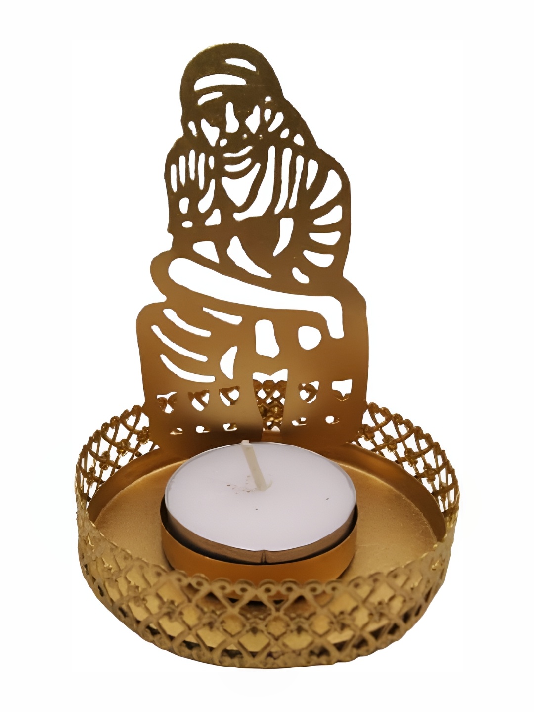 

INDIA MEETS INDIA Gold Toned Textured Brass Candle Holder