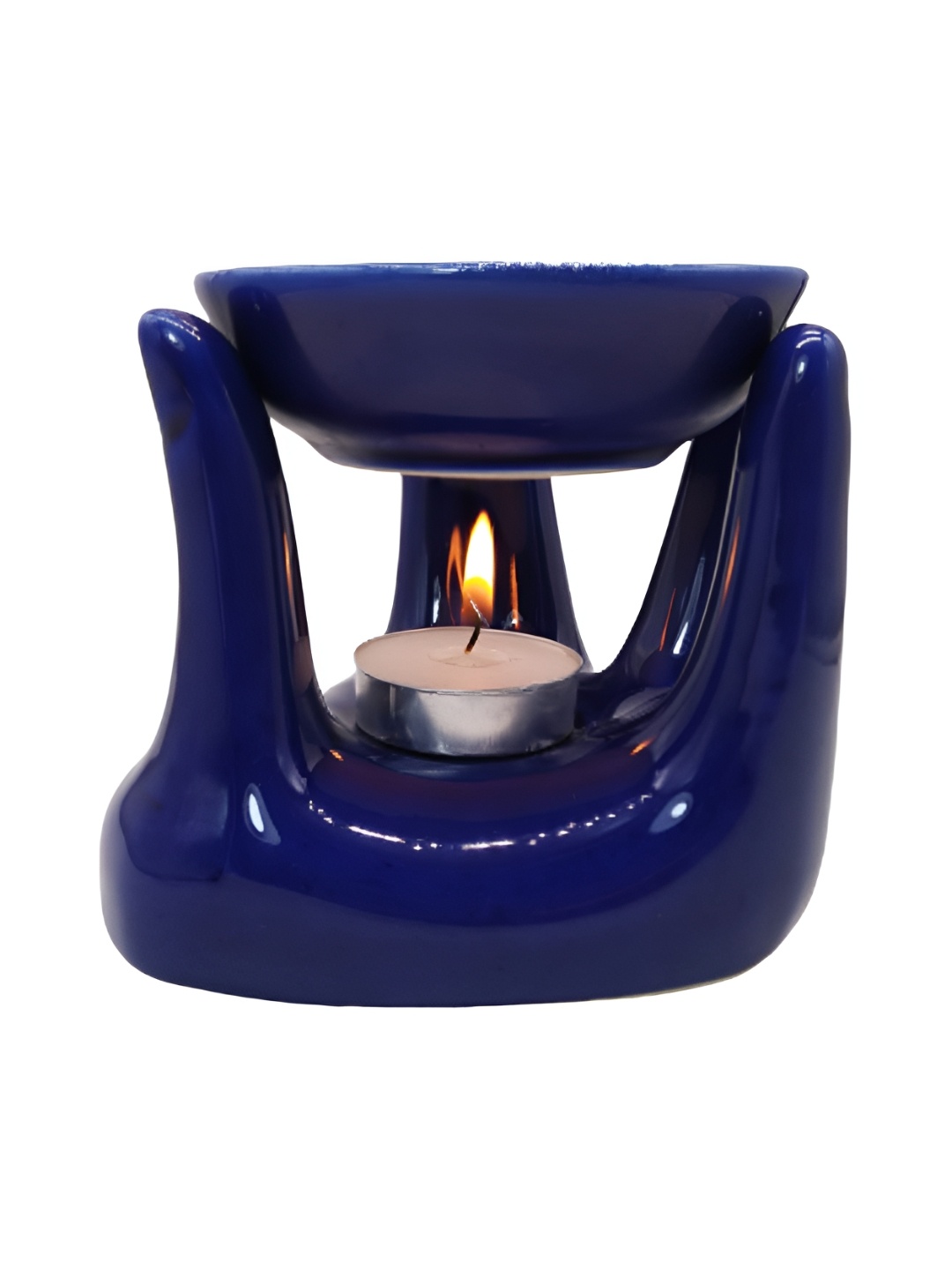 

INDIA MEETS INDIA Blue Ceramic Hand Shaped Candle Holder