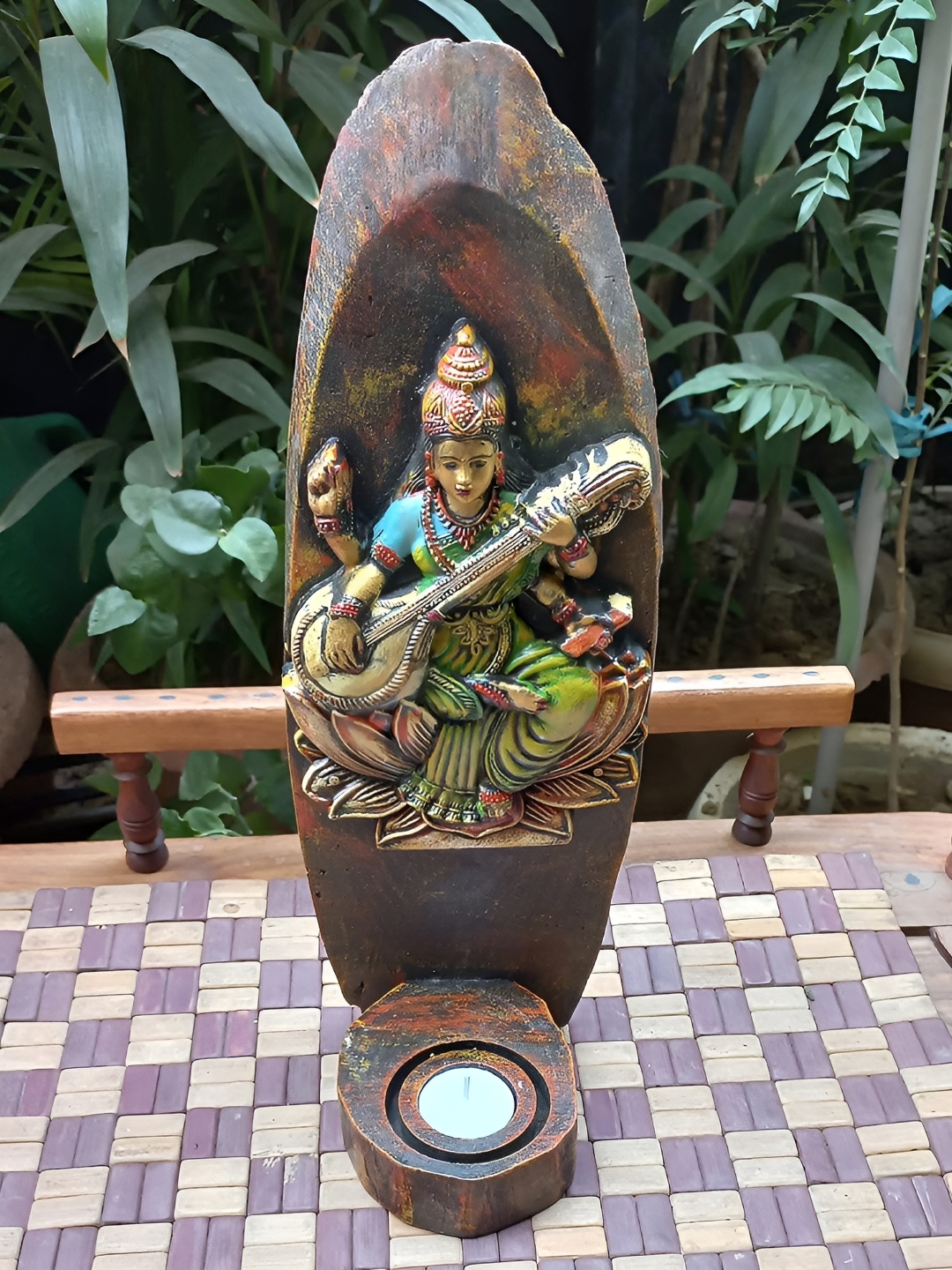 

INDIA MEETS INDIA Brown & Green Textured Candle Holder