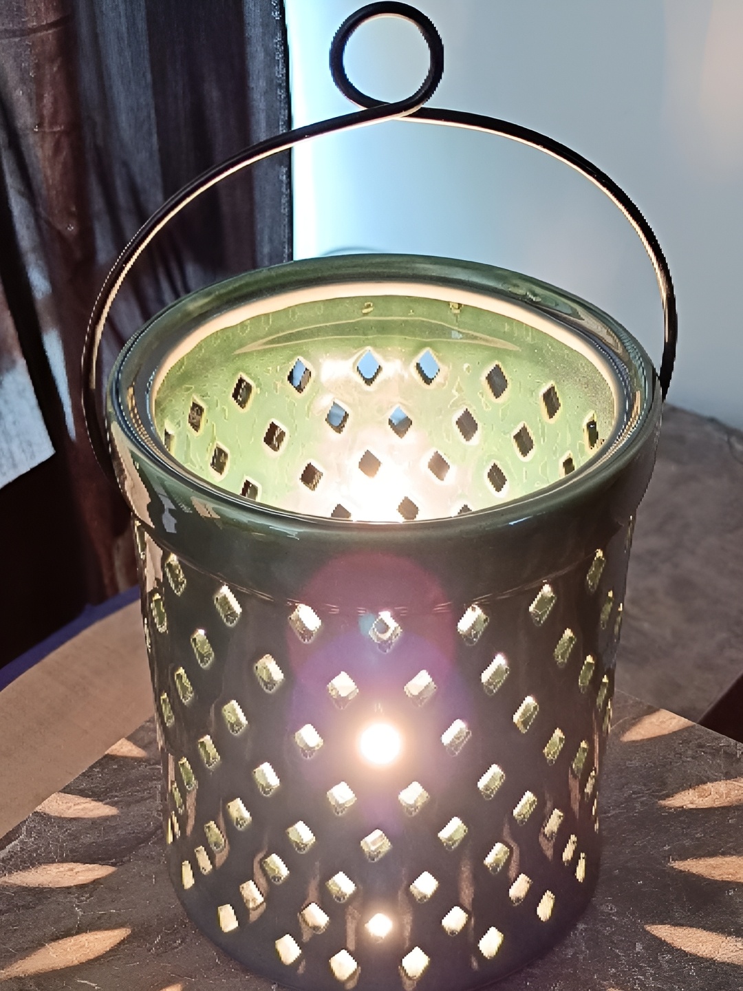 

INDIA MEETS INDIA Green Textured Ceramic Candle Holder
