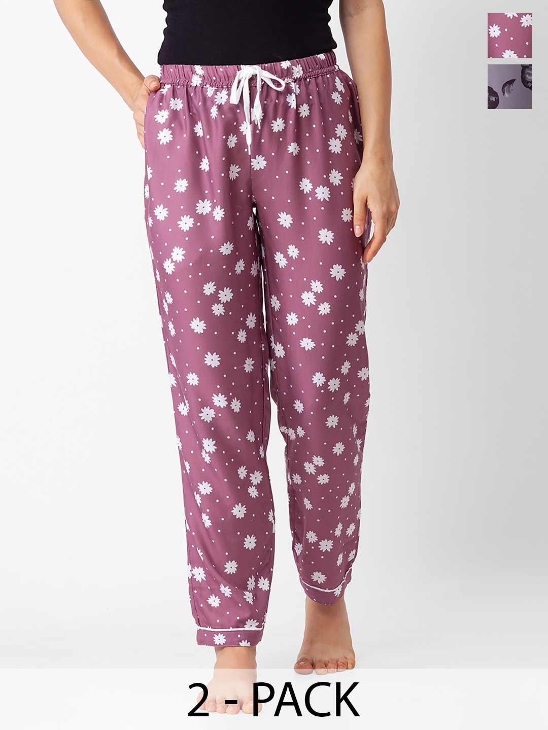 

NOIRA Pack Of 2 Printed Straight-Leg Lounge Pants, Pink