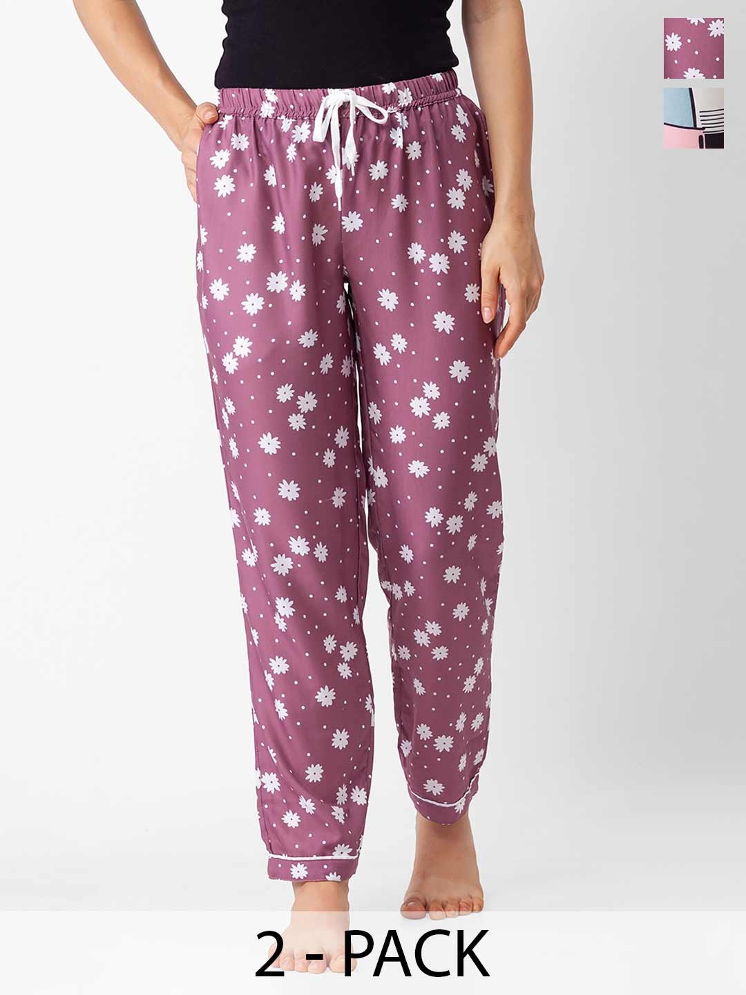 

NOIRA Pack Of 2 Printed Straight-Leg Lounge Pants, Pink