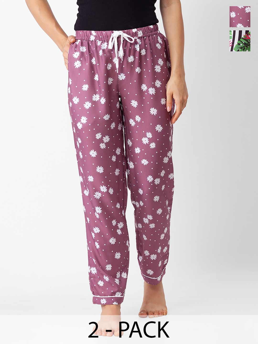 

NOIRA Pack Of 2 Printed Straight-Leg Lounge Pants, Pink