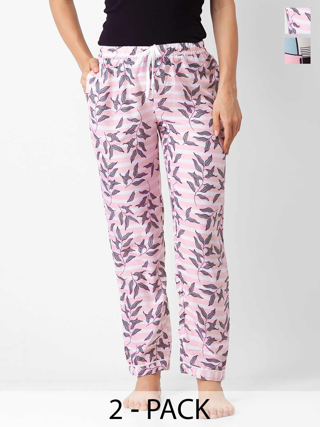 

NOIRA Women Pack Of 2 Printed Straight Leg Lounge Pants, Pink