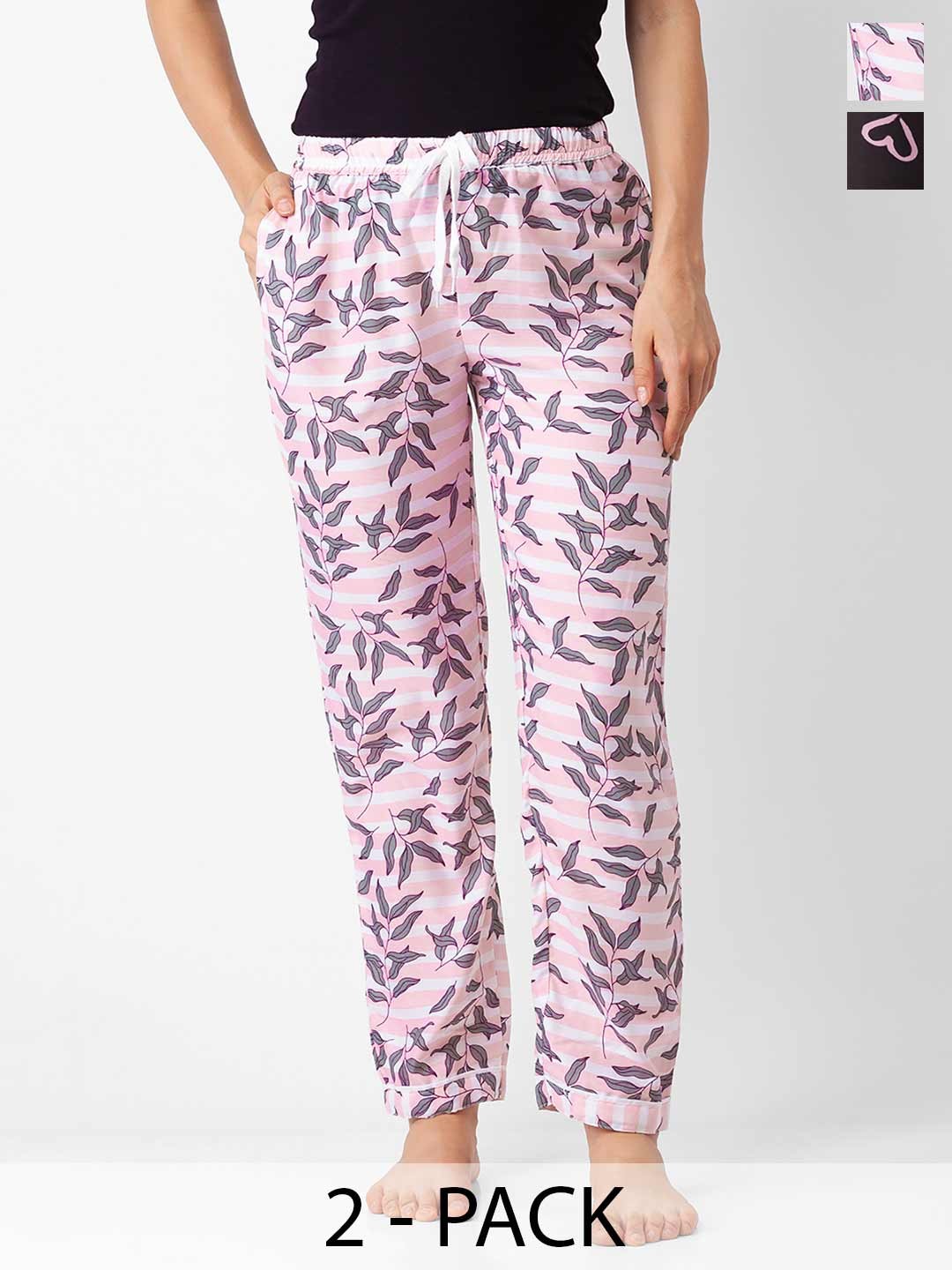 

NOIRA Women Pack Of 2 Printed Straight Leg Lounge pants, Brown