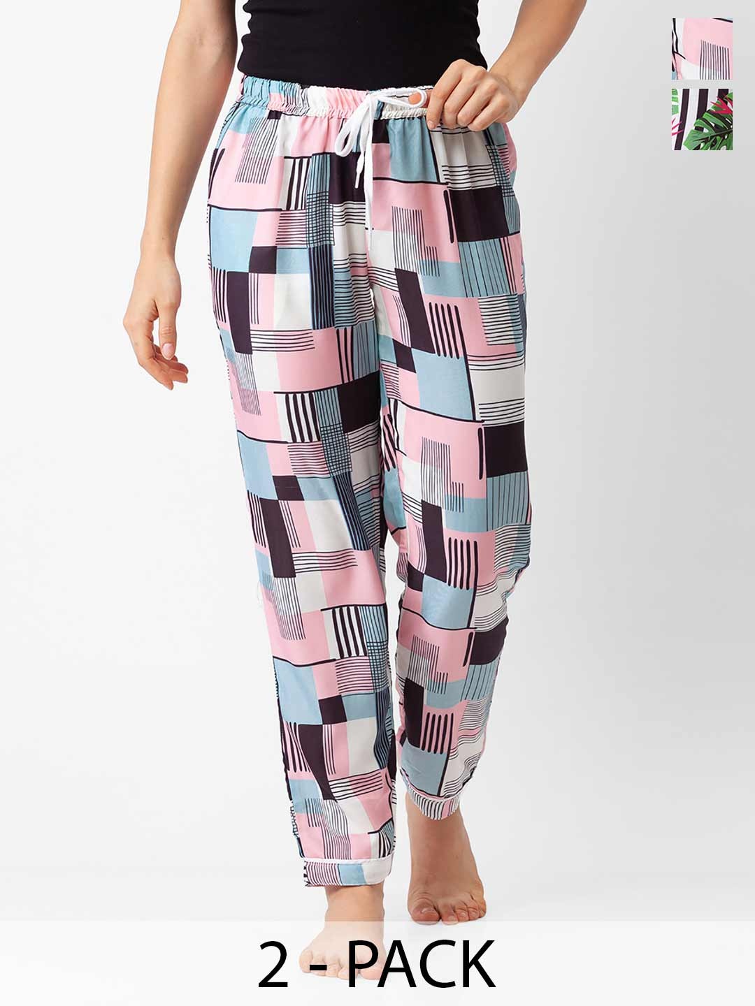 

NOIRA Pack Of 2 Printed Mid-Rise Lounge Pants, Green