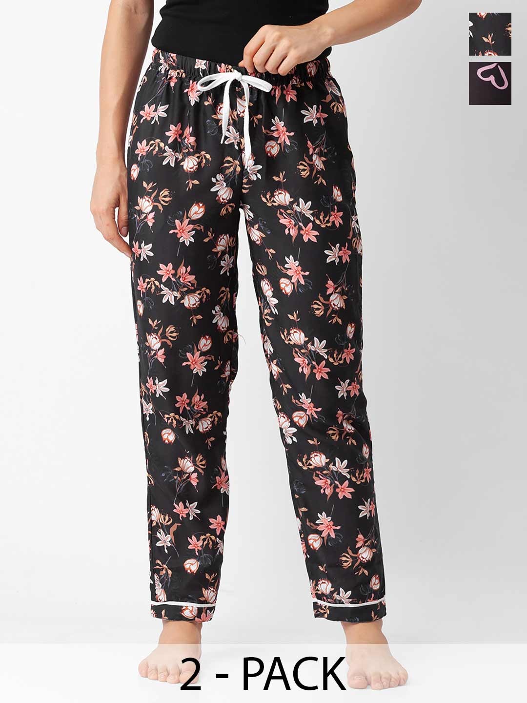 

NOIRA Women Pack Of 2 Printed Lounge Pants, Black