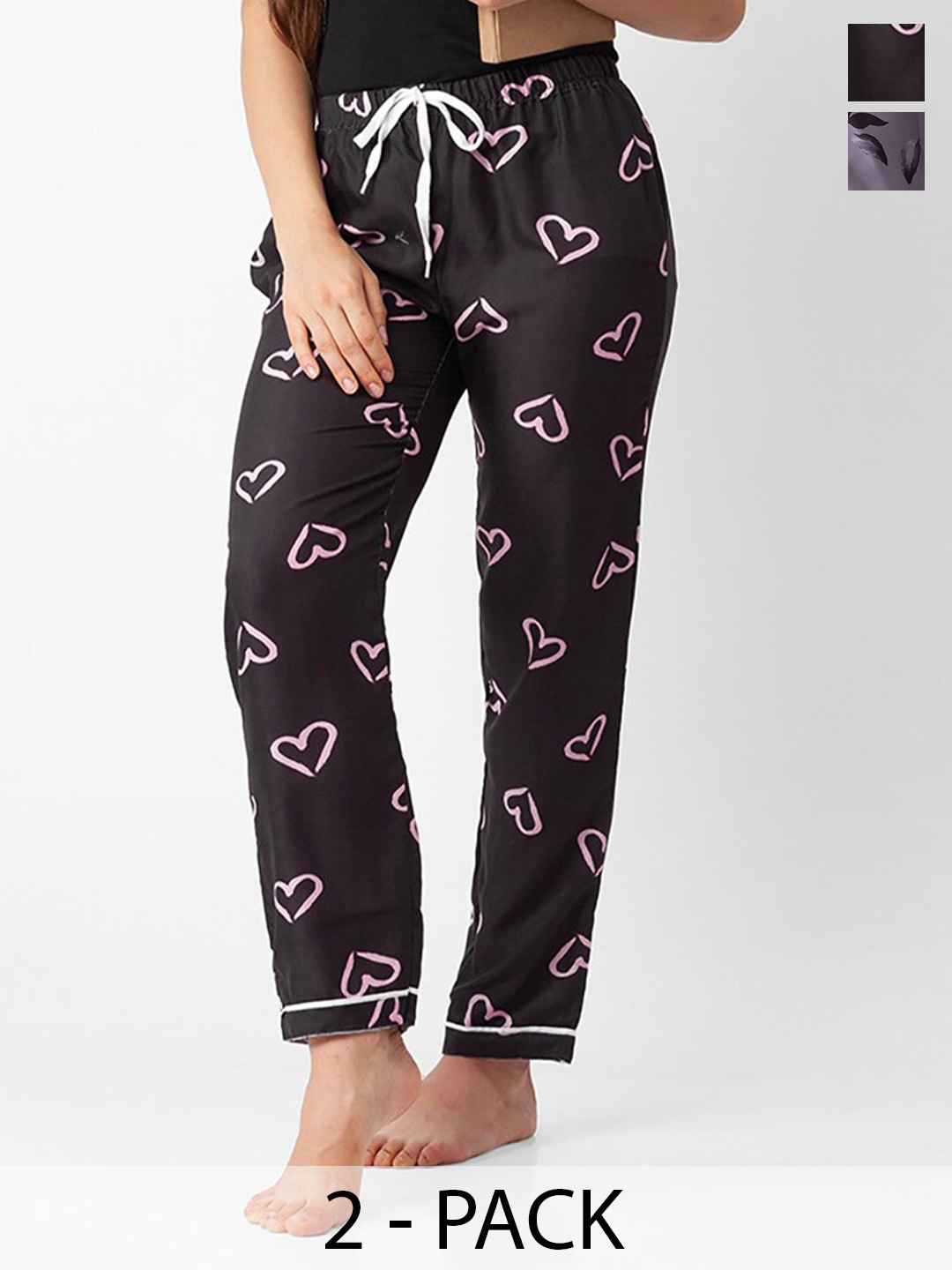 

NOIRA Women Pack Of 2 Printed Lounge Pants, Black