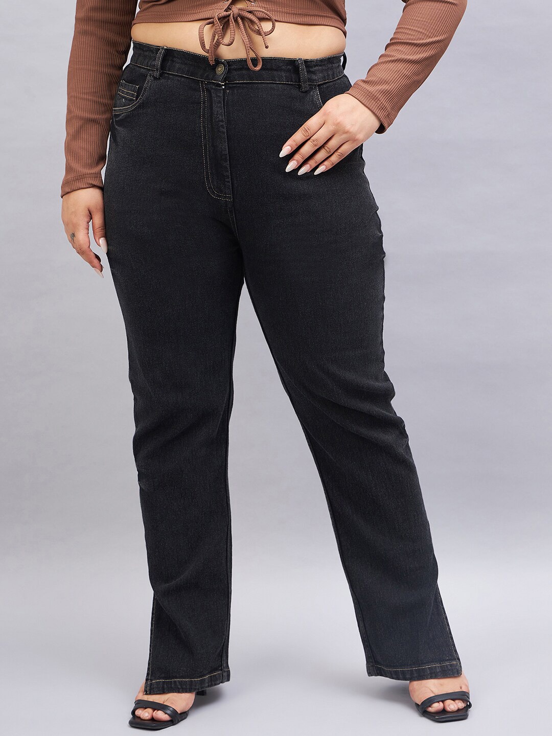 

Sztori Women Plus Size Relaxed Fit High-Rise Clean Look Stretchable Jeans, Black