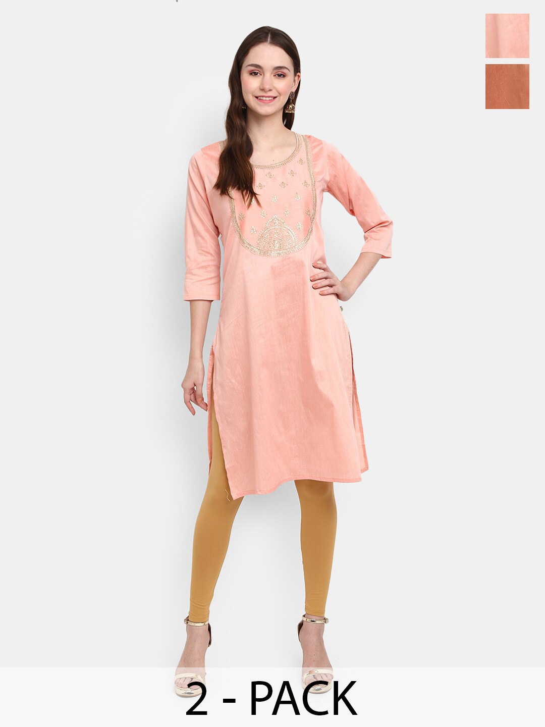 

V-Mart Embroidered Selection Of 2 Kurtas, Pink