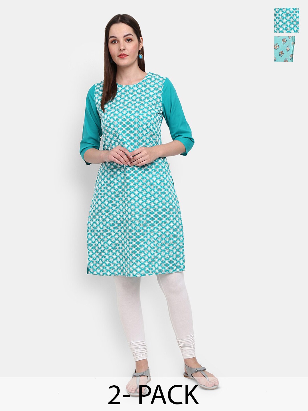 

V-Mart Printed Selection Of 2 Kurtas, Teal