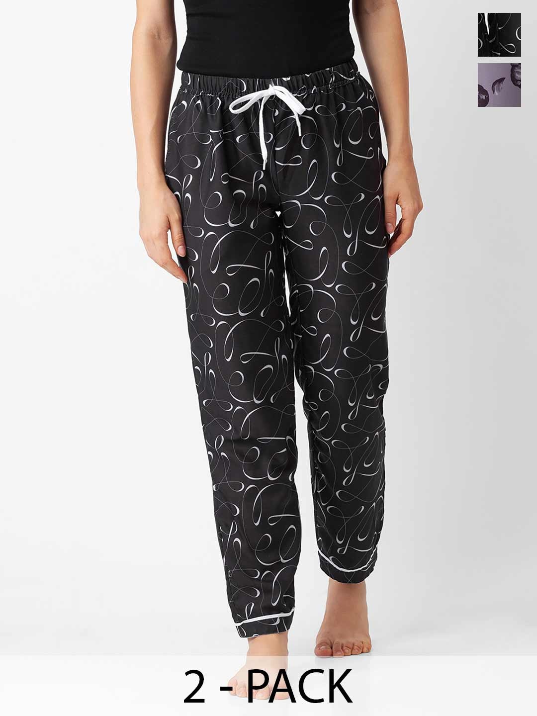 

NOIRA Pack Of 2 Printed Mid-Rise Lounge Pants, Grey