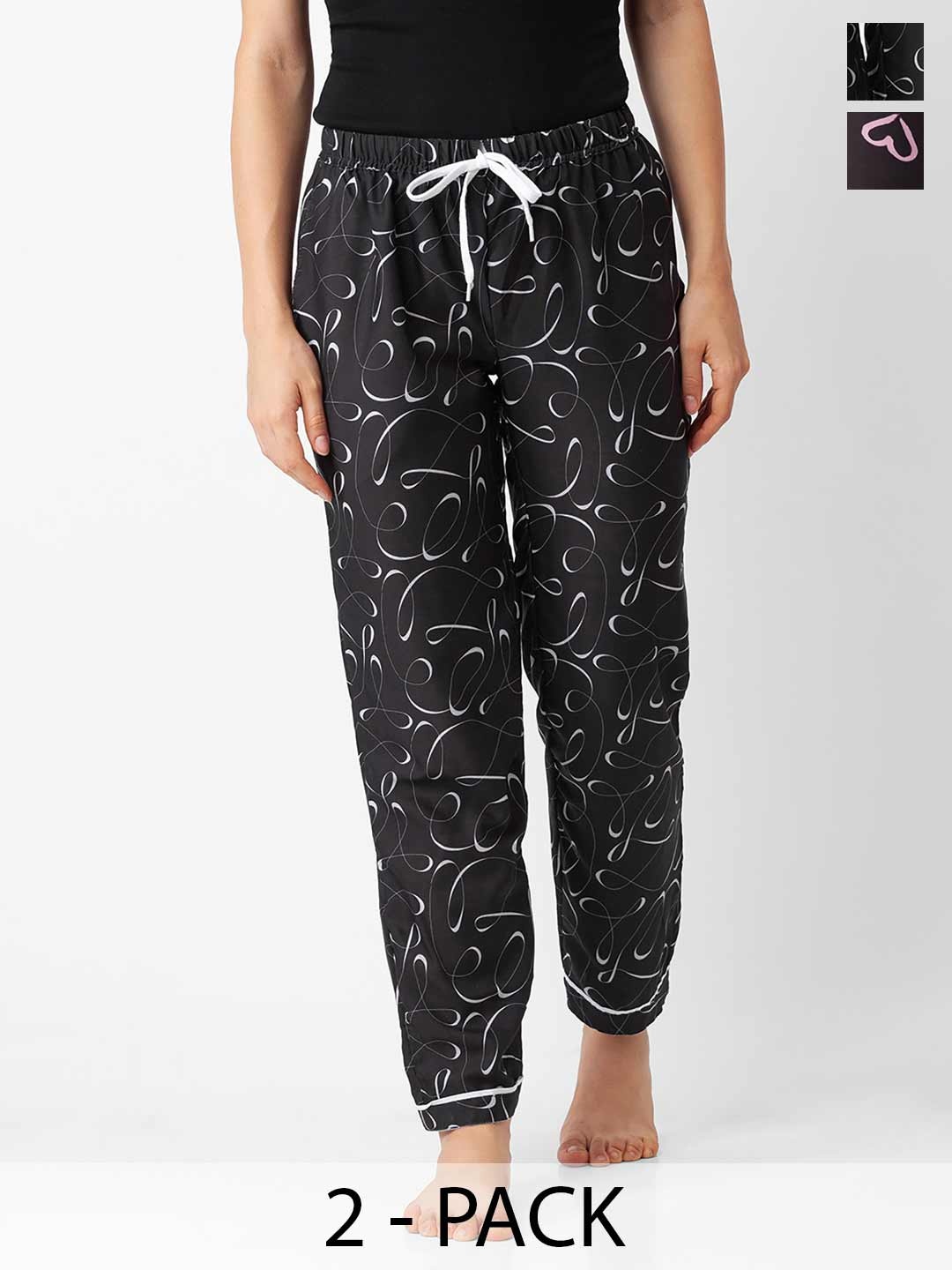 

NOIRA Pack Of 2 Printed Mid-Rise Lounge Pants, Black