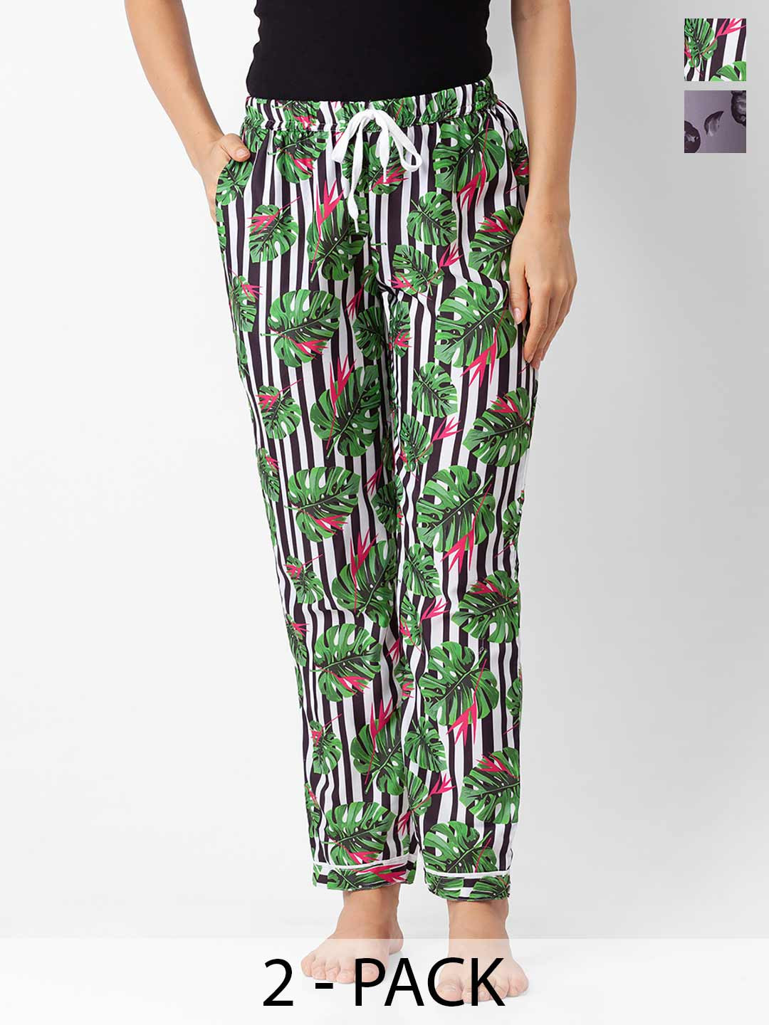 

NOIRA Pack Of 2 Printed Mid-Rise Lounge Pants, Grey