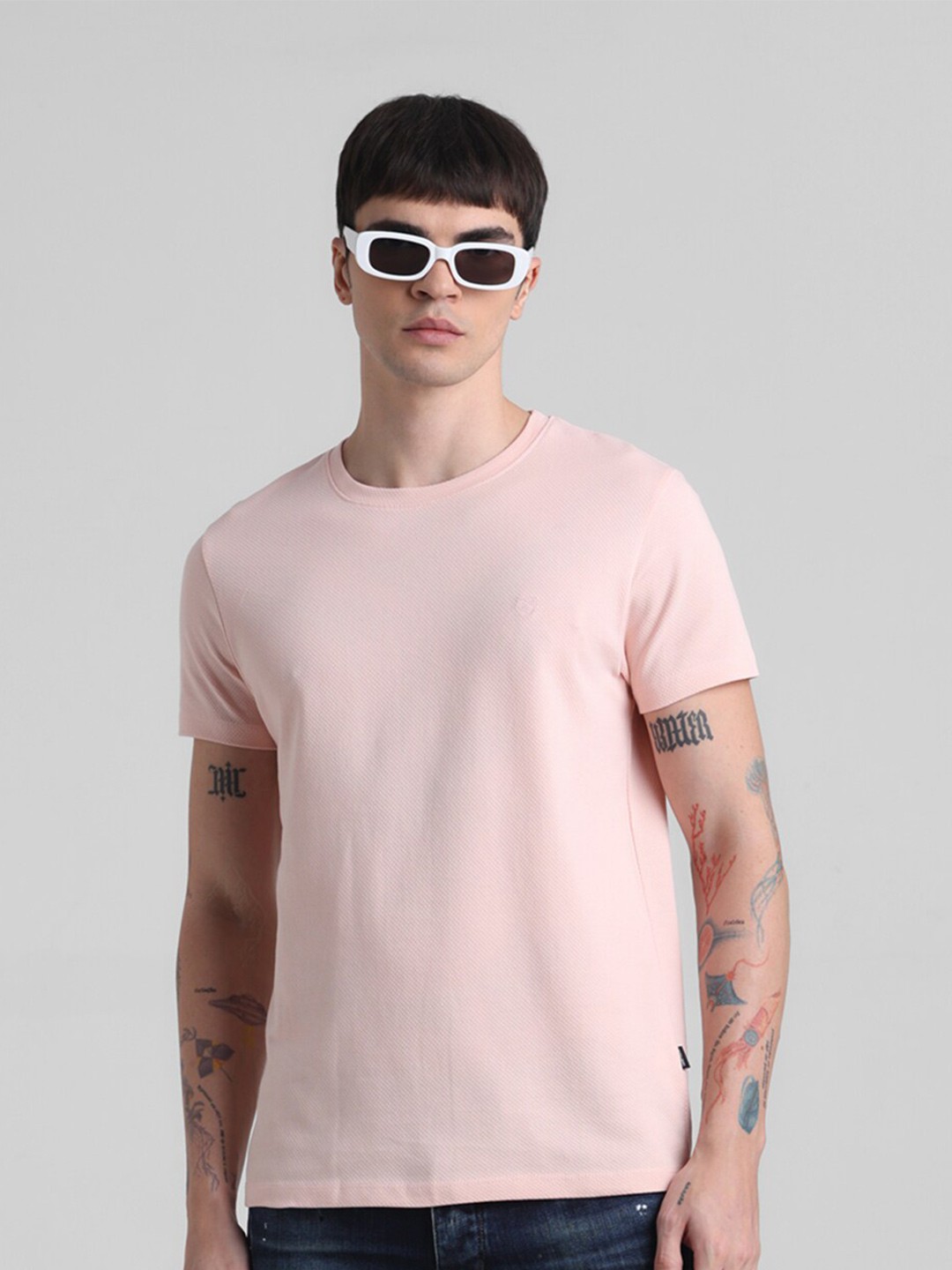 

Jack & Jones Round Neck Slim Fit Cotton T-shirt, Pink