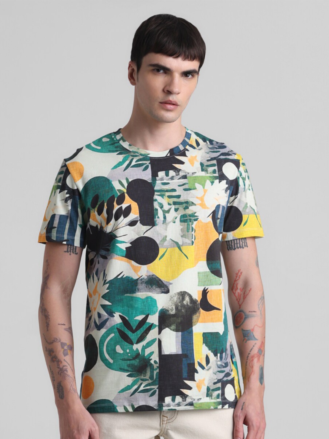 

Jack & Jones Graphic Printed Round Neck Slim Fit T-shirt, Green