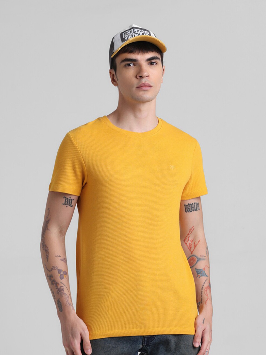

Jack & Jones Round Neck Slim Fit Cotton T-shirt, Yellow