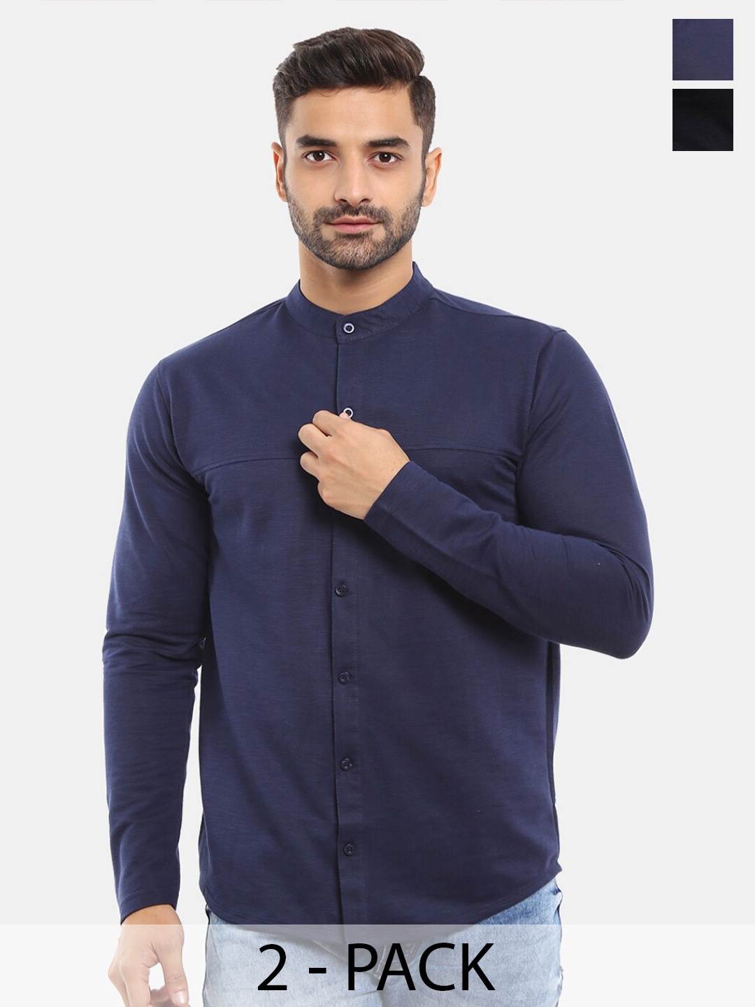 

V-Mart Pack Of 2 Colourblocked Slim Fit T-shirt, Navy blue