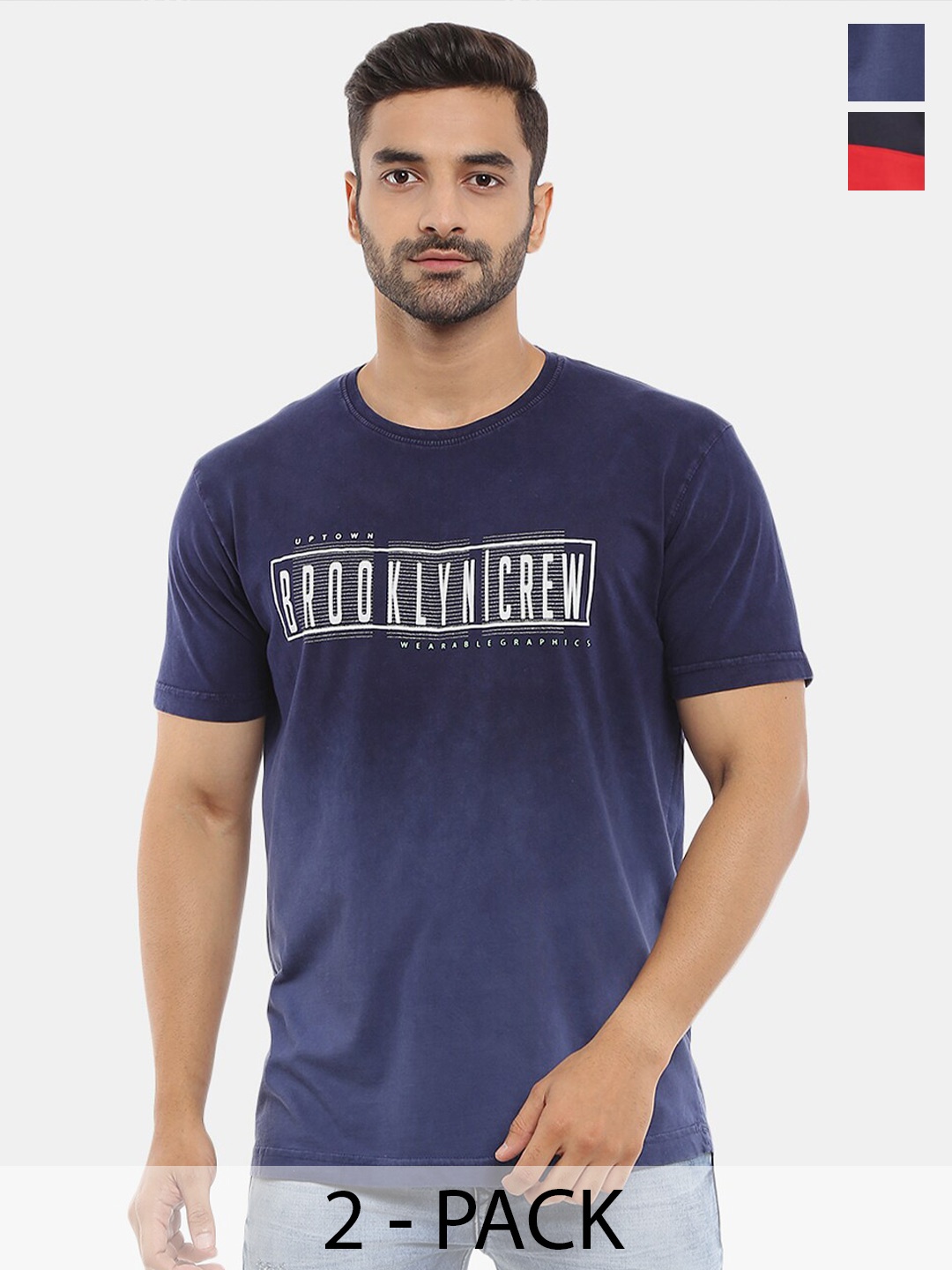 

V-Mart Pack Of 2 Printed Slim Fit T-shirt, Blue