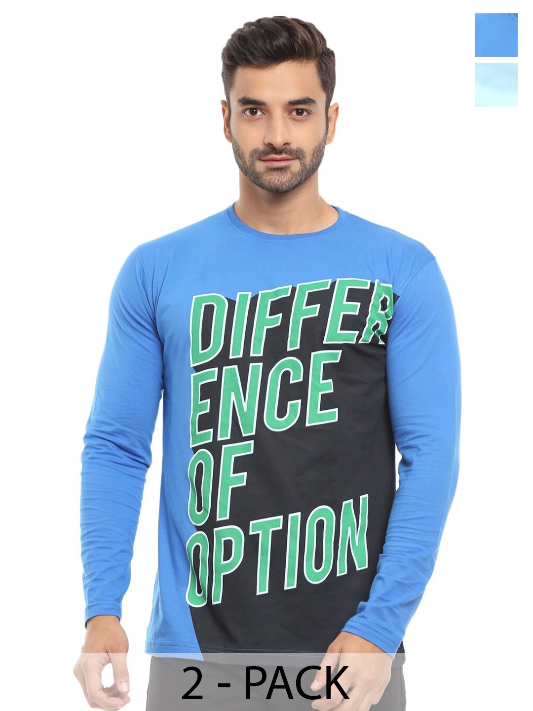 

V-Mart Pack Of 2 Printed Slim Fit Cotton T-shirts, Blue