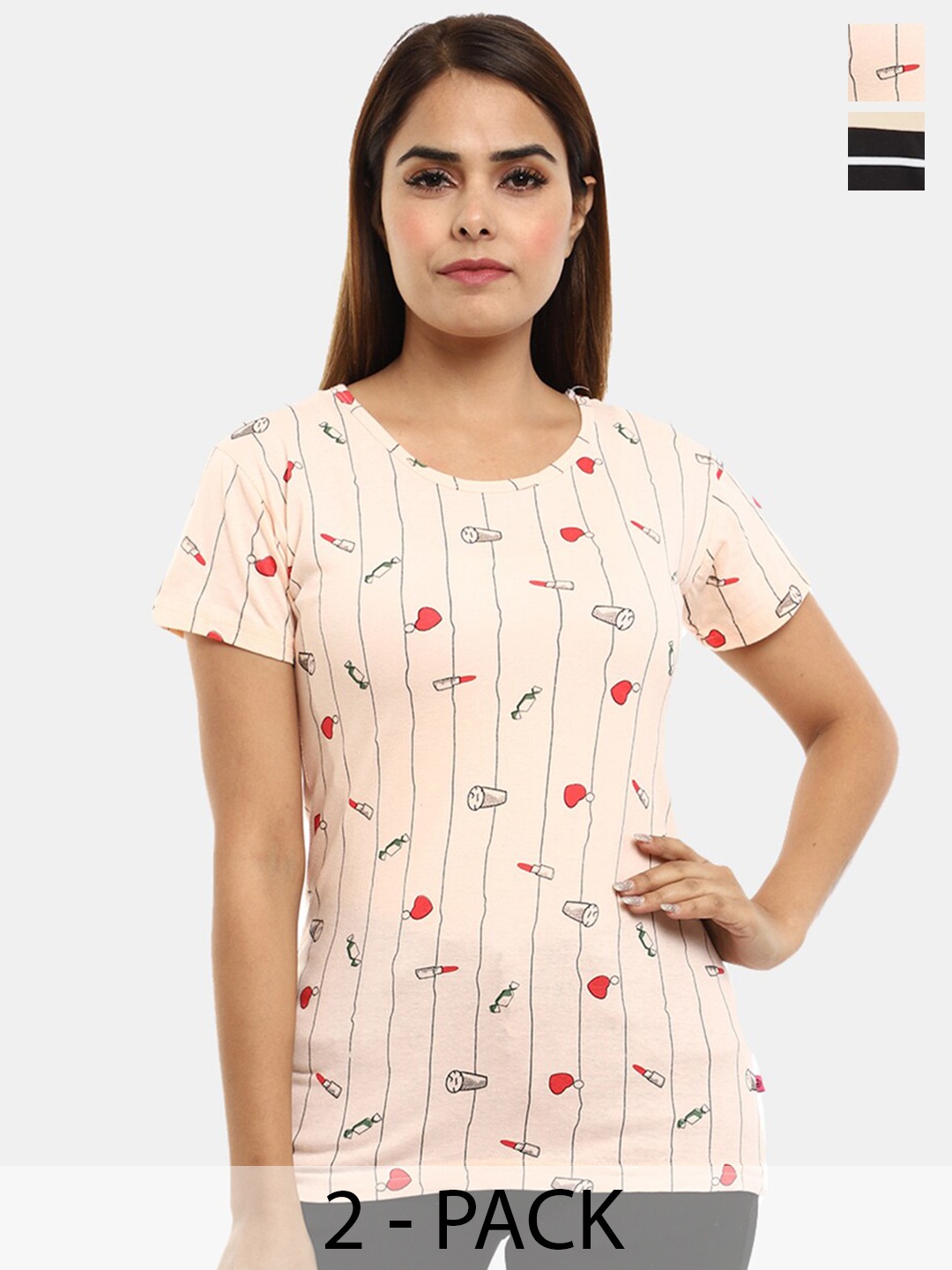

V-Mart Pack of 2 Printed T-shirt, Peach