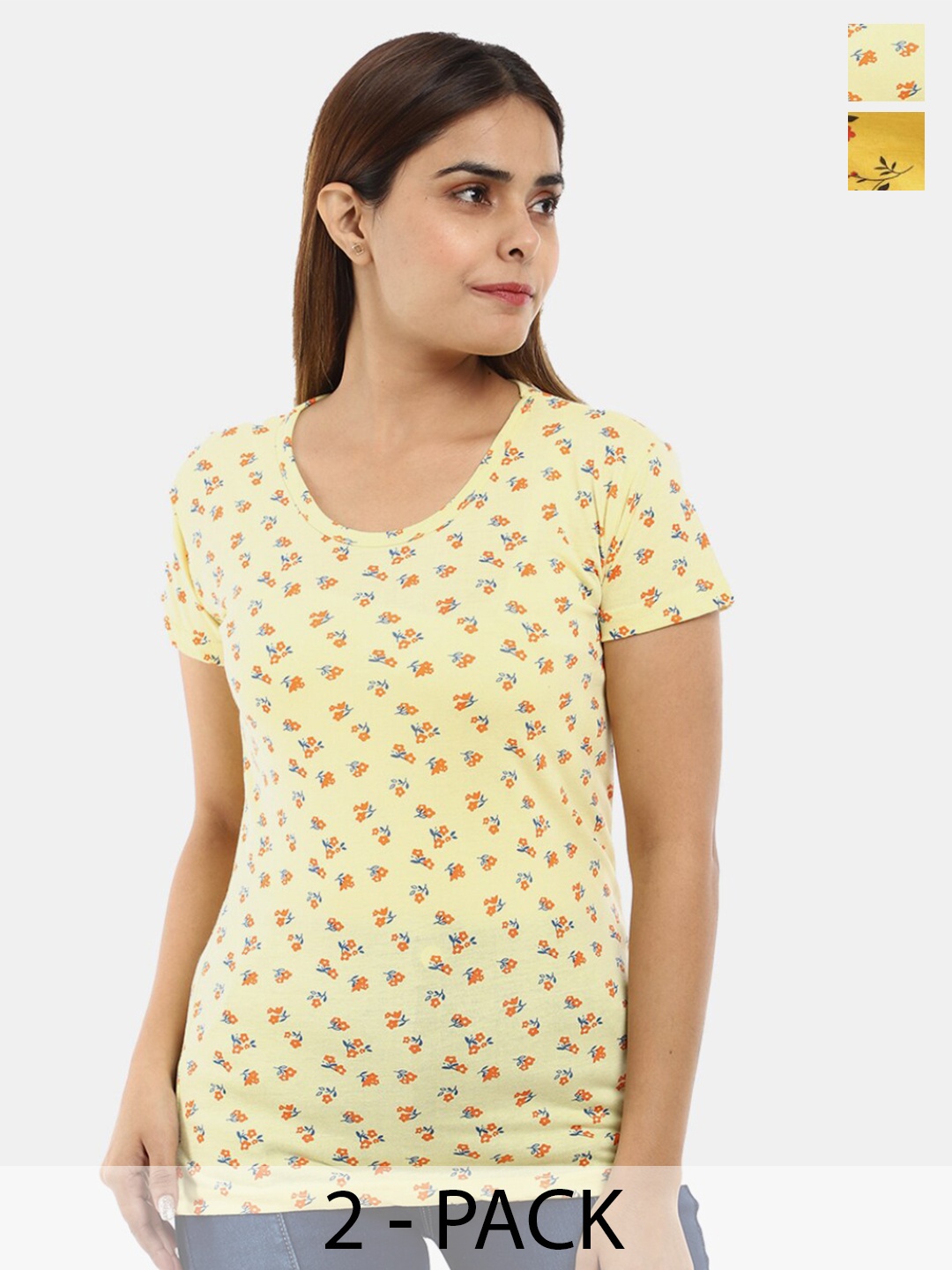 

V-Mart Pack of 2 Printed T-shirt, Yellow