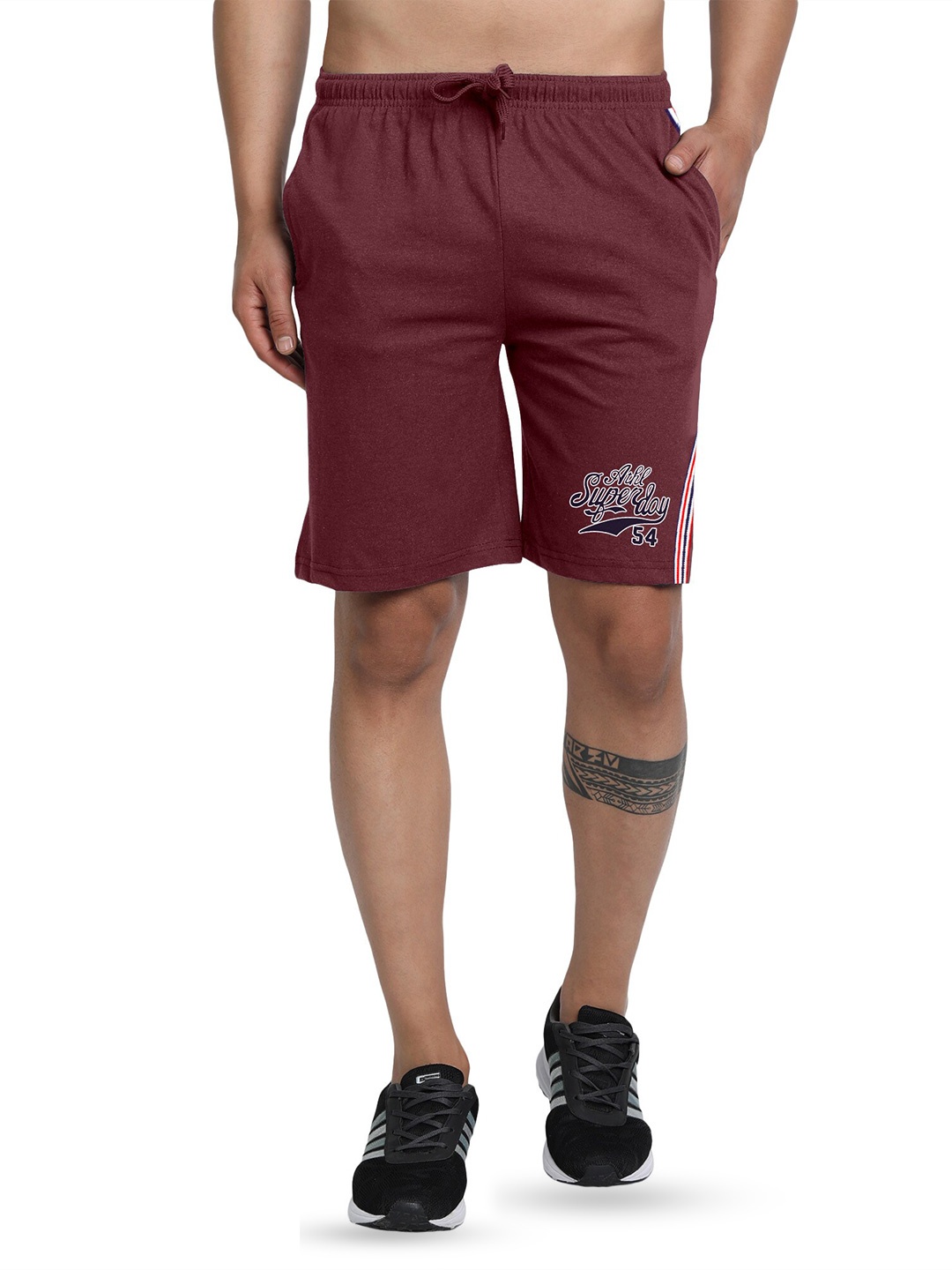 

FTX Men Mid Rise Typography Printed Shorts, Maroon