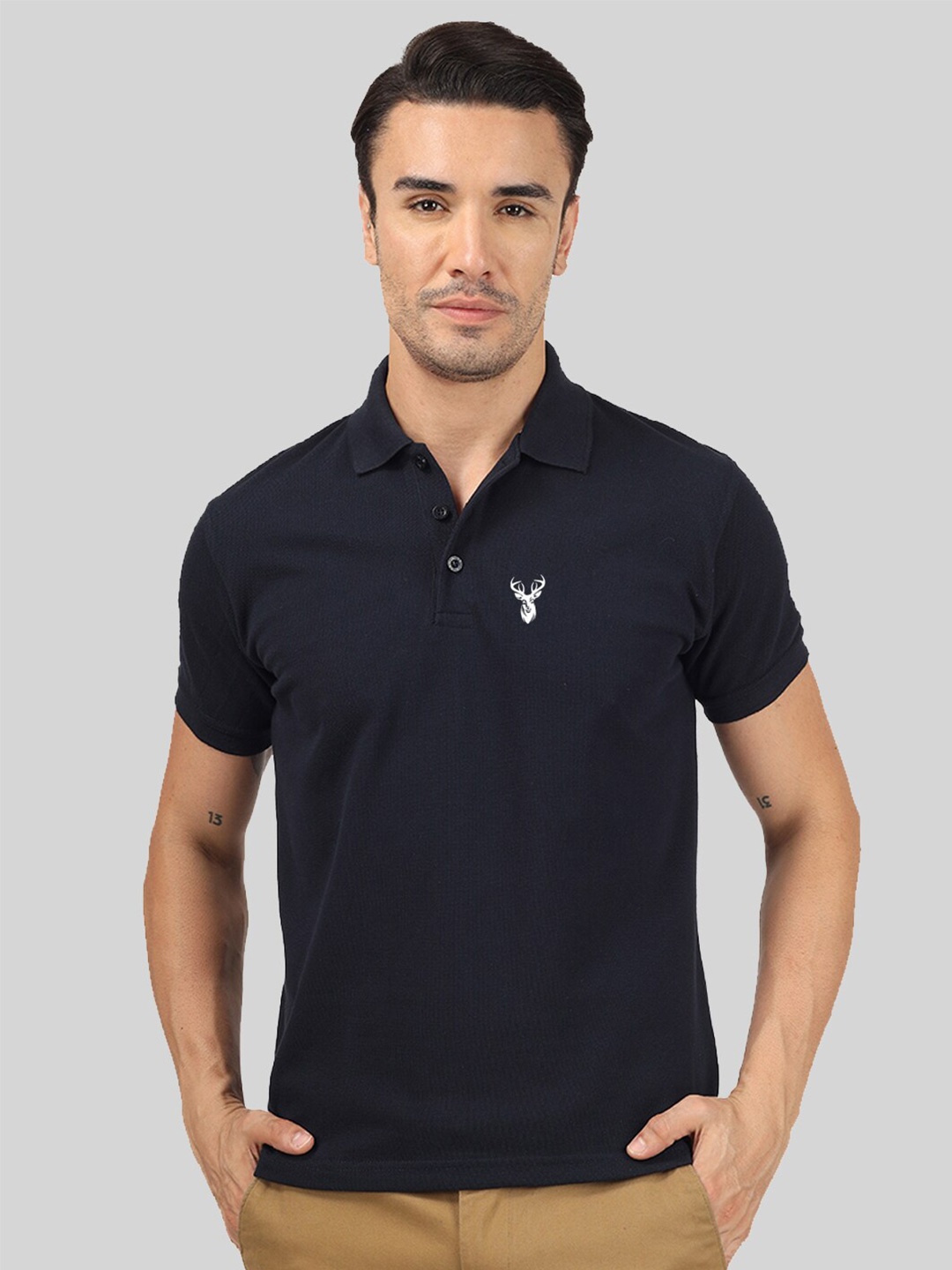 

Greylongg Cotton Polo Collar T-shirt, Navy blue