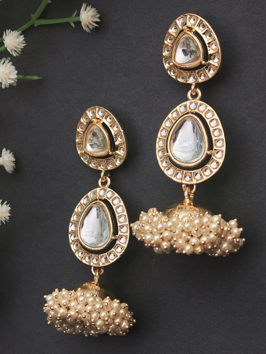 

ATIBELLE Gold-Plated Kundan Stone Studded Layered Jhumkas